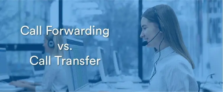 Call Forwarding vs. Call Transfer for business phone systems, featuring a call center agent using headset technology for seamless customer communication.