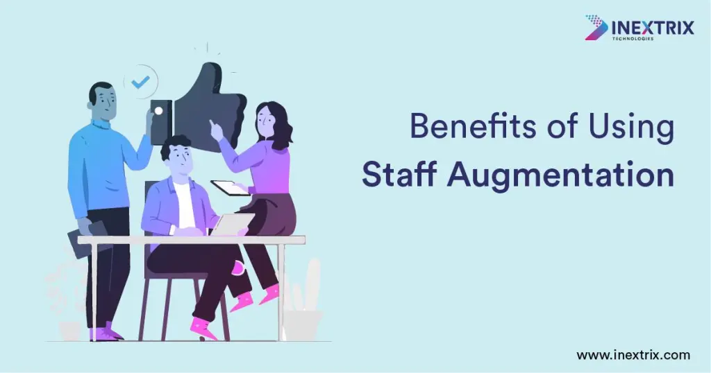 Benefits of using staff augmentation include access to skilled talent, faster project delivery, reduced hiring costs, flexible team scaling, and improved business productivity.